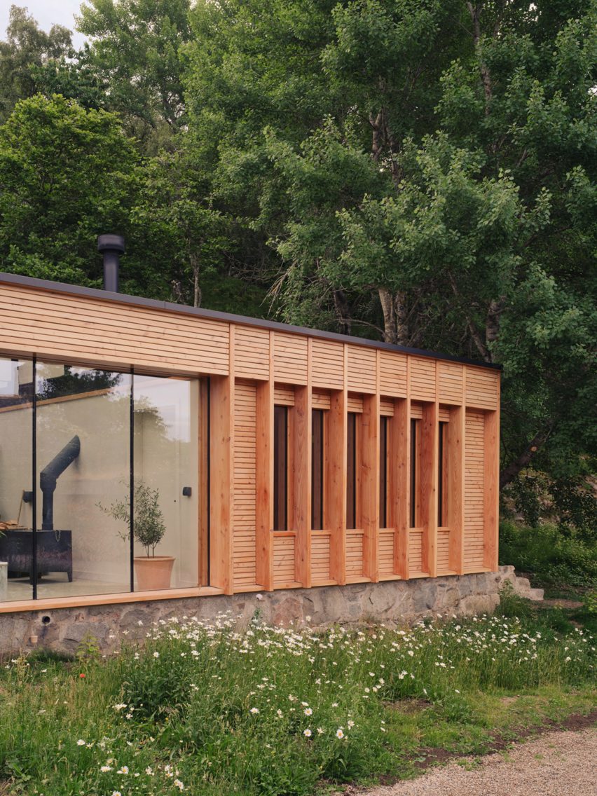 Glasshouse exterior glass and timber wall