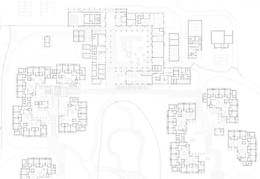 Ground floor plan of a cluster at the Alzheimer's Village in France by NORD Architects
