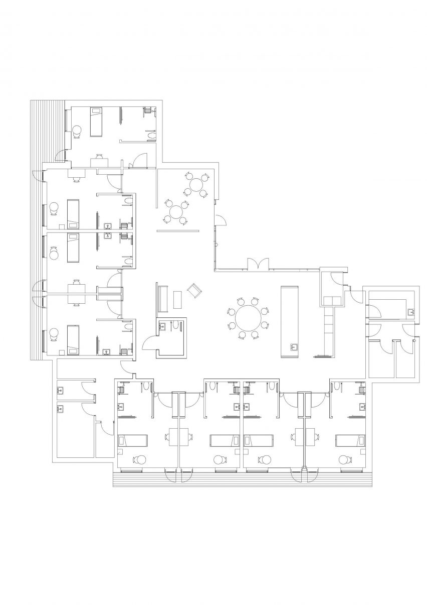 Ground floor plan of a cluster at the Alzheimer's Village in France by NORD Architects