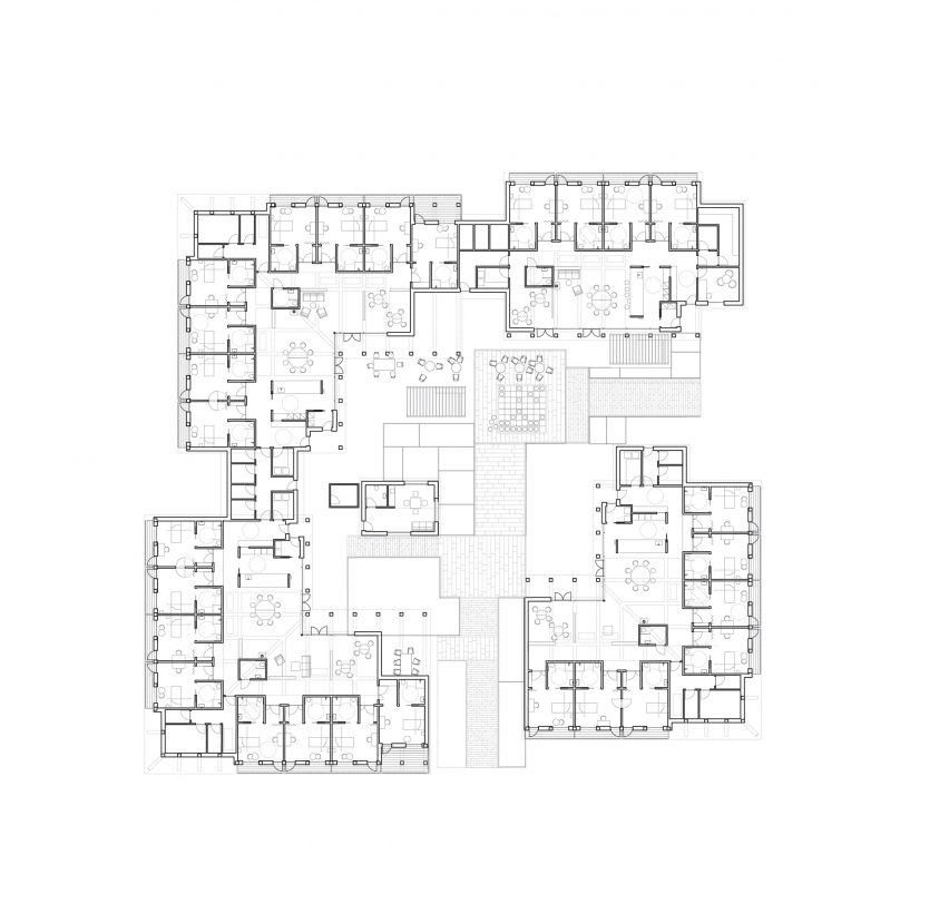 Ground floor plan of a cluster at the Alzheimer's Village in France by NORD Architects