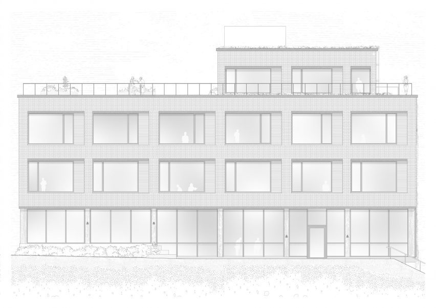 Elevation of timber office by Oslotre designs in Norway