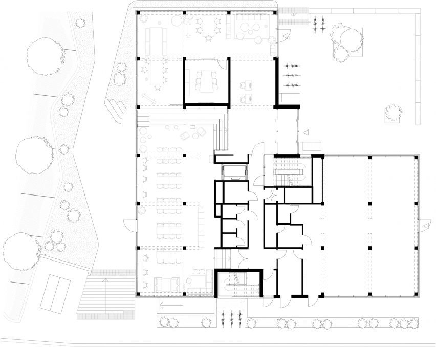 First floor plan for timber office by Oslotre designs in Norway