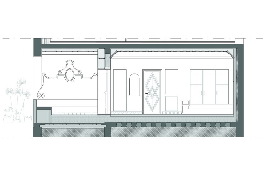 Architect's drawing: Section of the reception at Vermelho