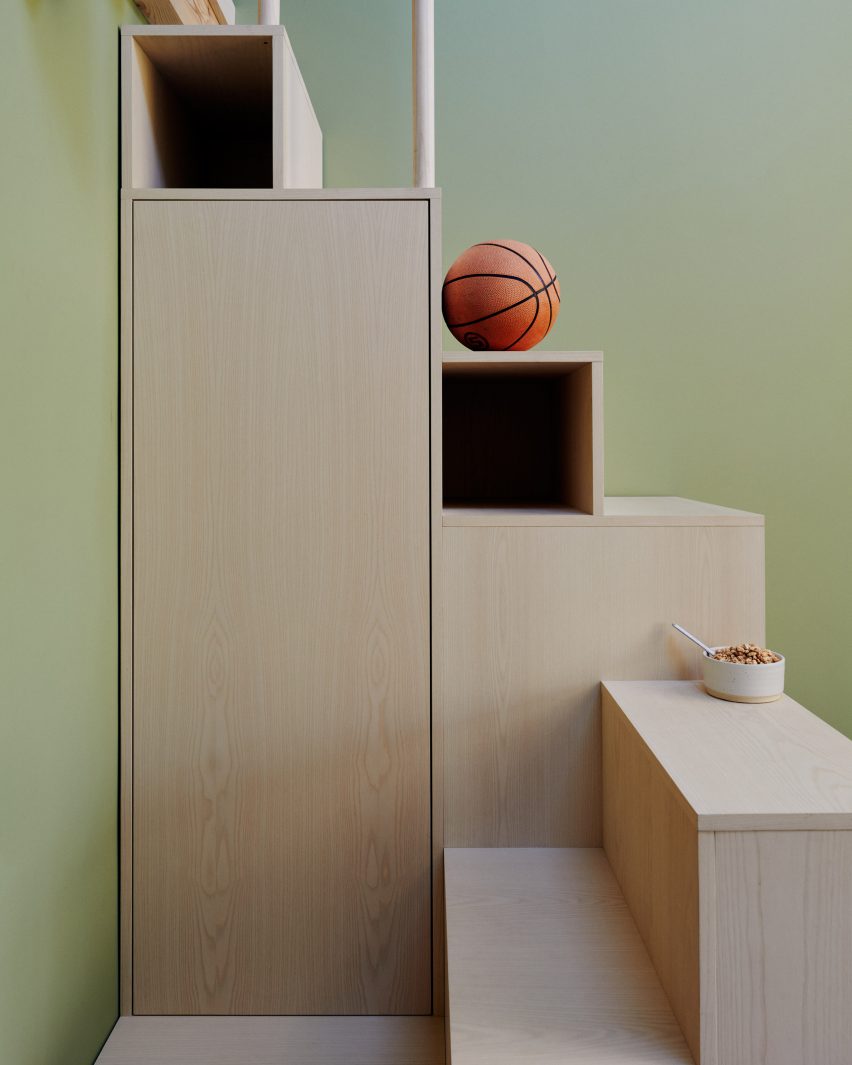 Staircase doubles as a shelving unit