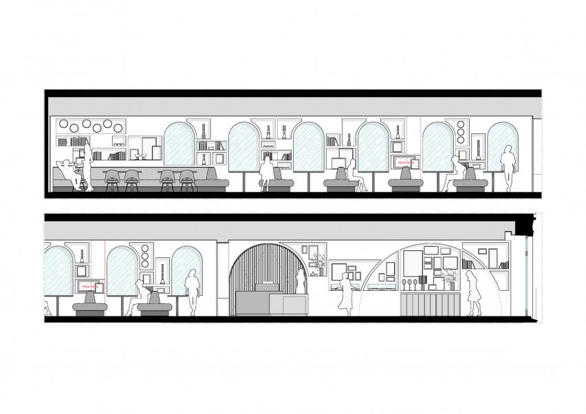 Restaurant elevations at La Maison de Beauté Carita by REV Architecture