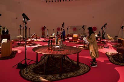Woman looking at exhibition display