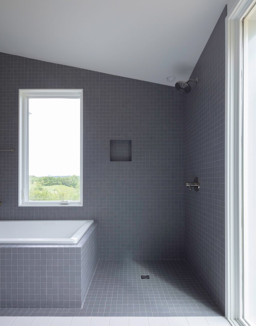 Gray tiles in bathroom