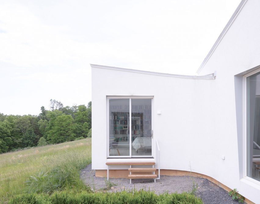 A swooping corner of a house