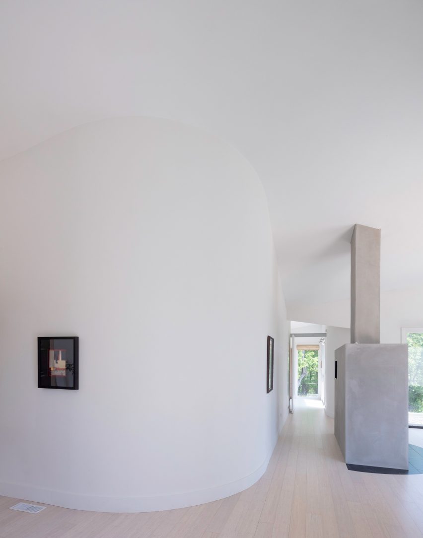 A large concrete fireplace unit