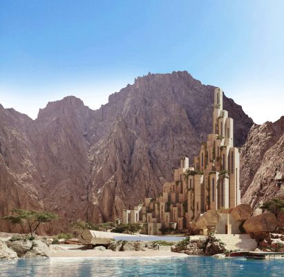 Pillar hotel near mountains for Neom