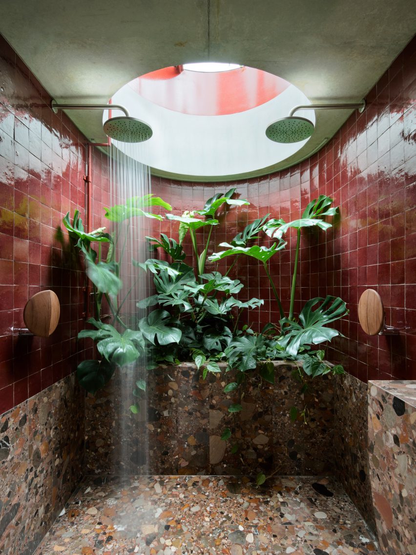 Red bathroom interior