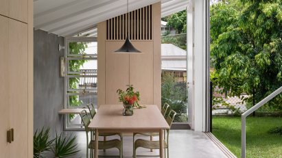 Dining room with sliding doors