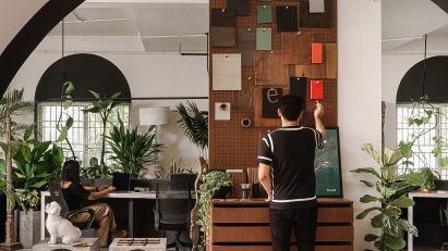 Workers of Art office interior in Kerala