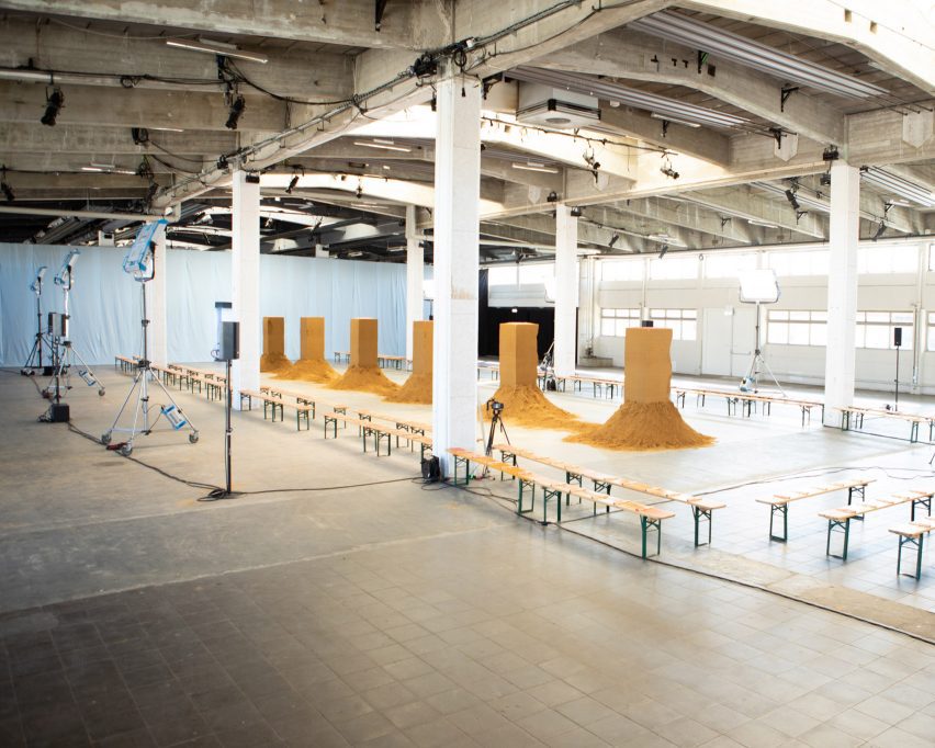 Sand installation by Spacon & X at Stine Goya Spring/Summer 2023 show Whisper Loud