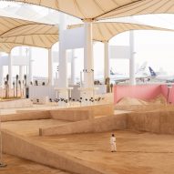 OMA's backdrop for the inaugural Islamic Arts Biennale in the Western Hajj Terminal at Jeddah airport