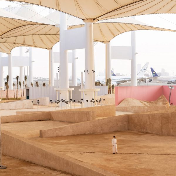 OMA's backdrop for the inaugural Islamic Arts Biennale in the Western Hajj Terminal at Jeddah airport