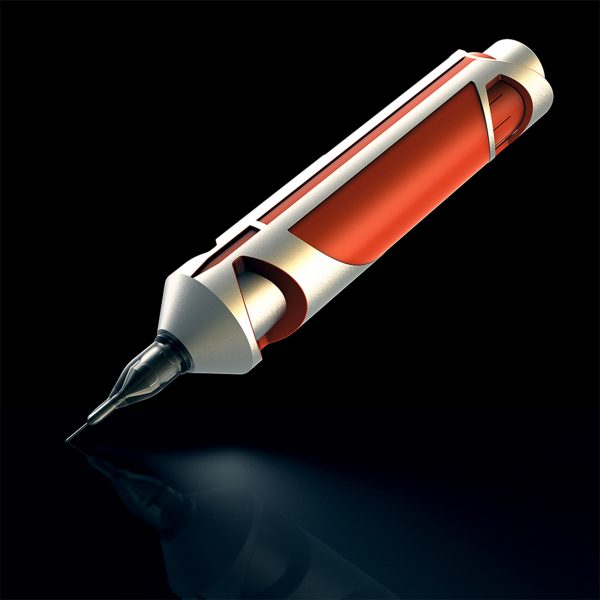 Visualisation showing a tattoo machine on dark background