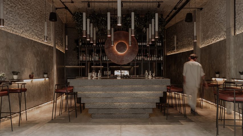 Mexico City restaurant by RA! arranged around upside-down pyramid bar