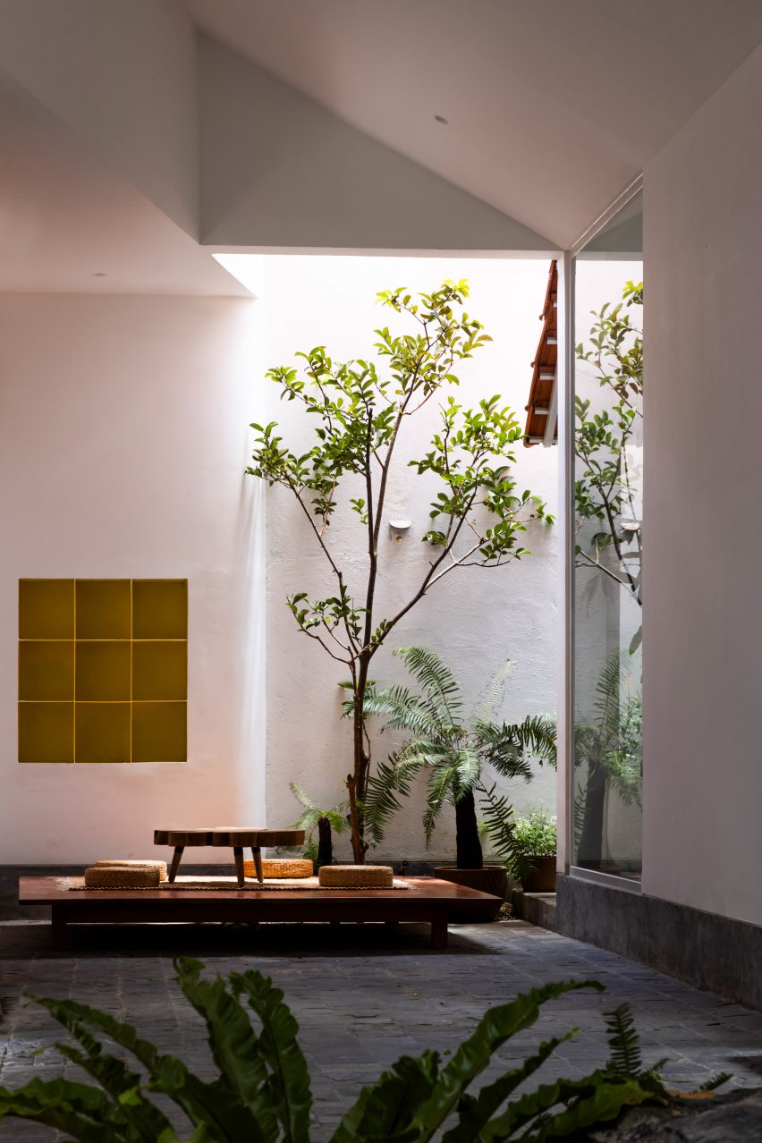 Interior space with planting at Tile House by The Bloom Architects