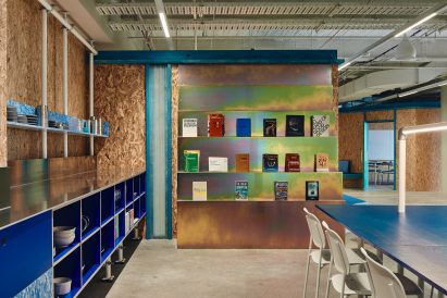 Kitchen and library in Today Design office by Studio Edwards