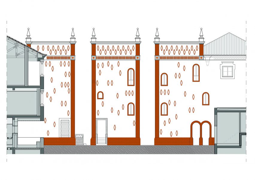 Architect's drawing: Elevation of the tower at Vermelho