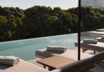 Rooftop infinity pool overlooking Yoyogi Park