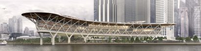 Visualisation showing airport beside river
