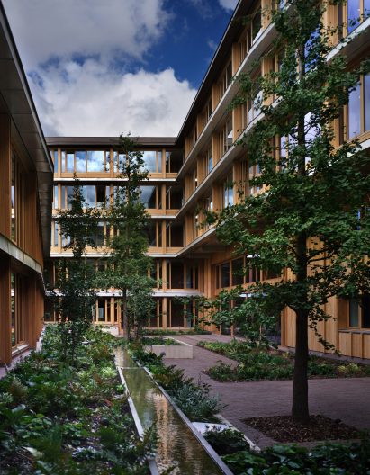 Courtyard at the Appleby Blue elderly housing by Witherford Watson Mann