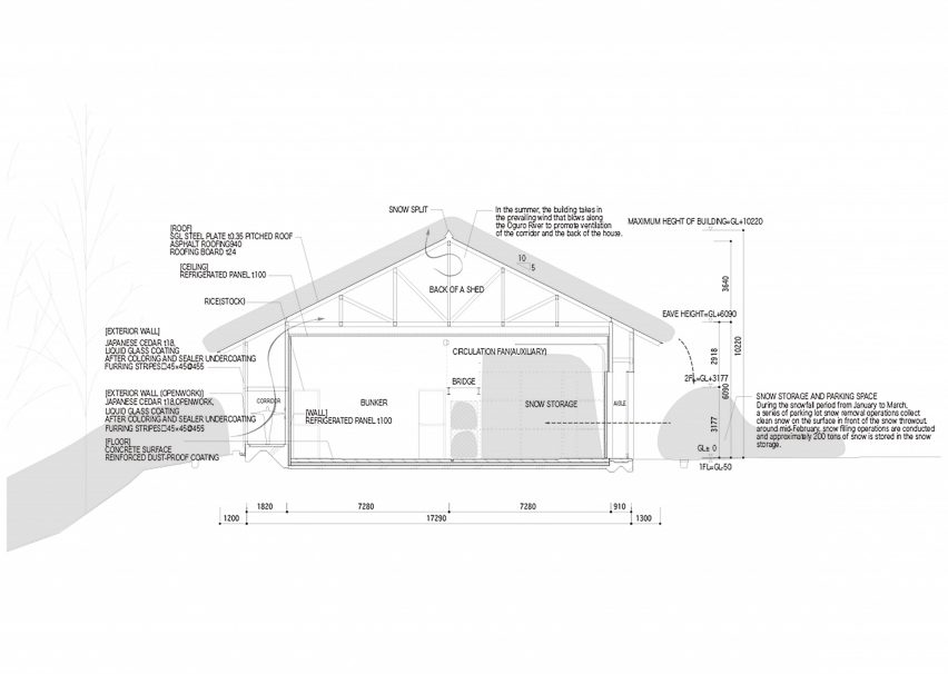 Plans of Yukinohako snow-powered cool store by Kei Kaihoh Architects in Joetsu City, Niigata Prefecture