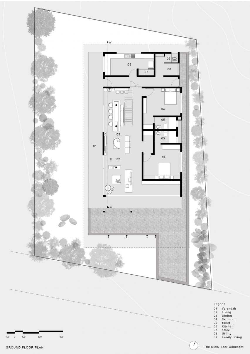 Ground floor plan wood louvred home in Kerala, India by 3dor Concepts