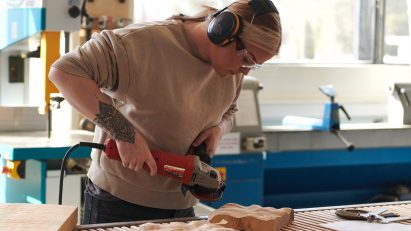 Designer working on wood-based project
