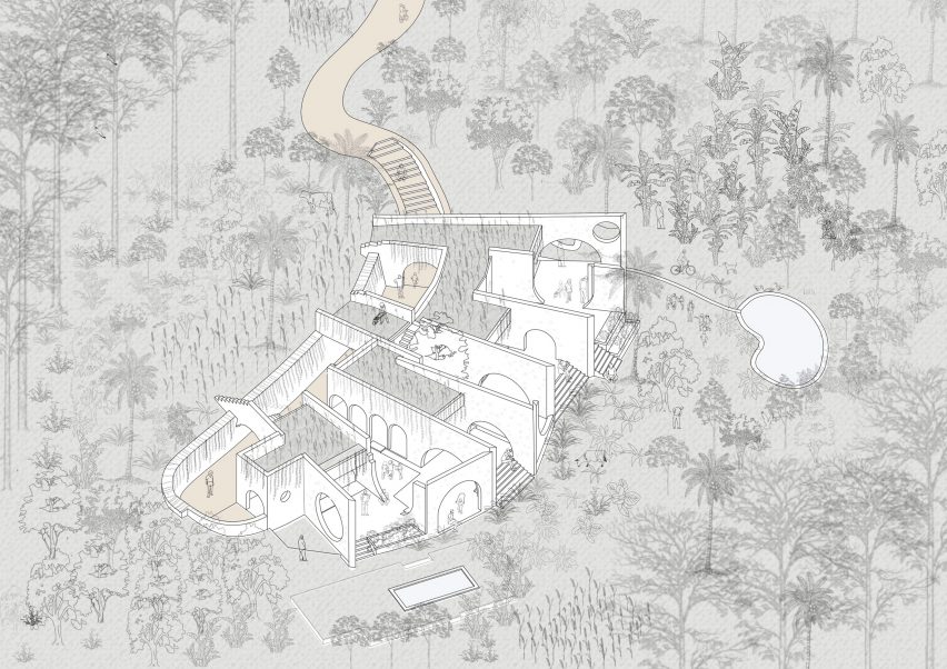 Axonometric community centre in Bangalore by A Threshold
