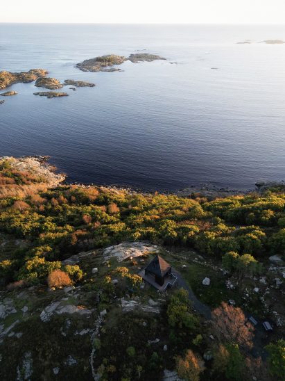 Aerial view of Agder Day-Trip Cabins in rural southern Norway by Feste