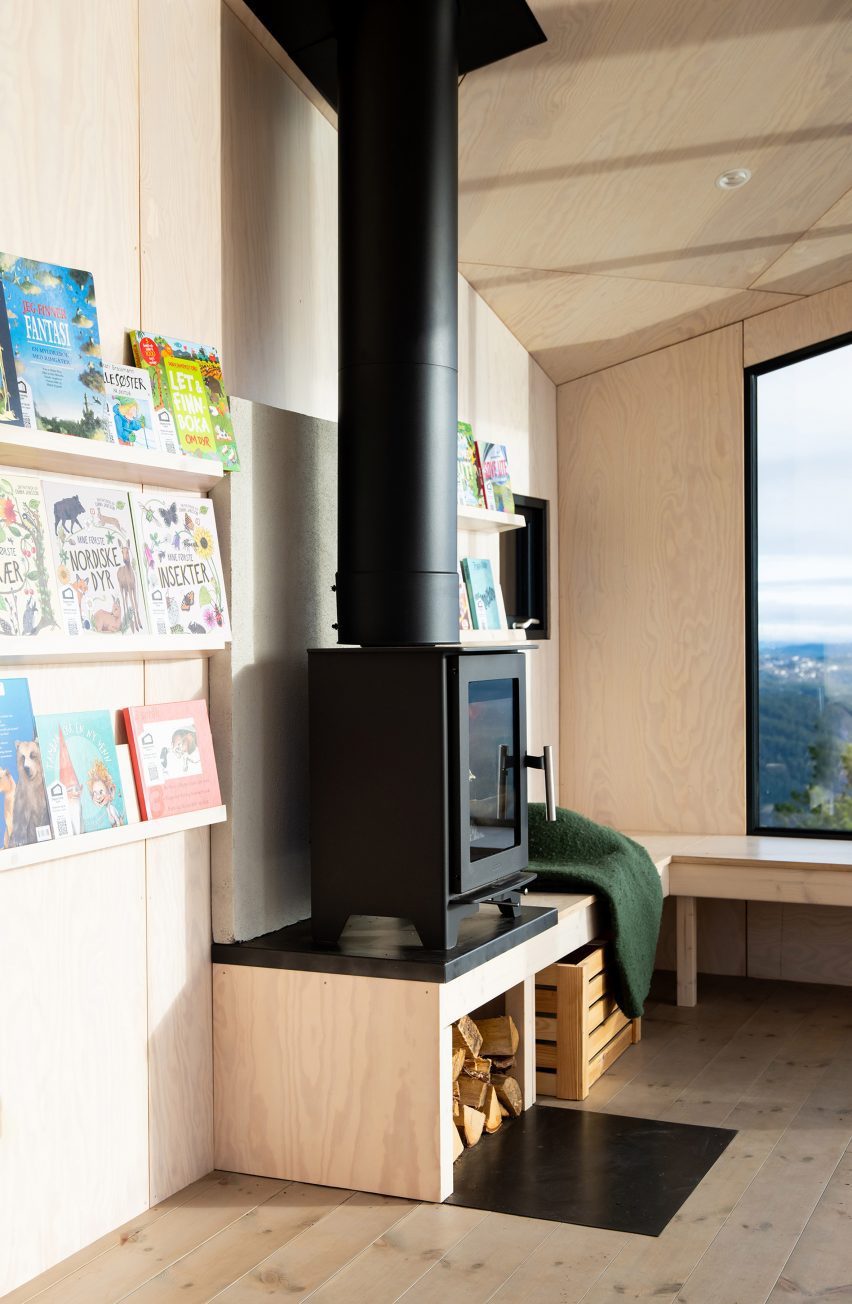 Woode-burning stove and children's book library