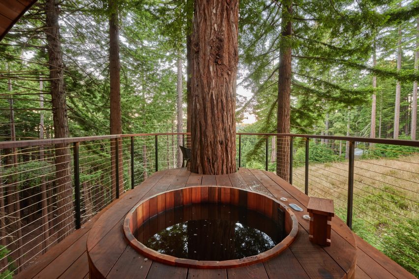 wood-fired hot tub in trees