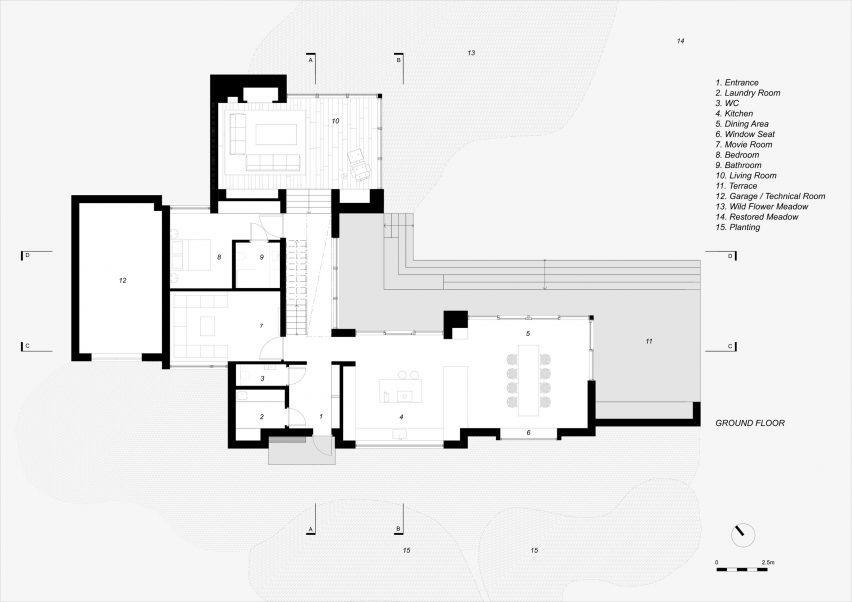 Ground floor plan of white home in Sweden by Asa Hjort Architects