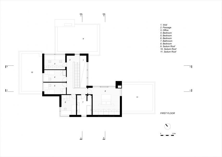 First floor plan of white home in Sweden by Asa Hjort Architects