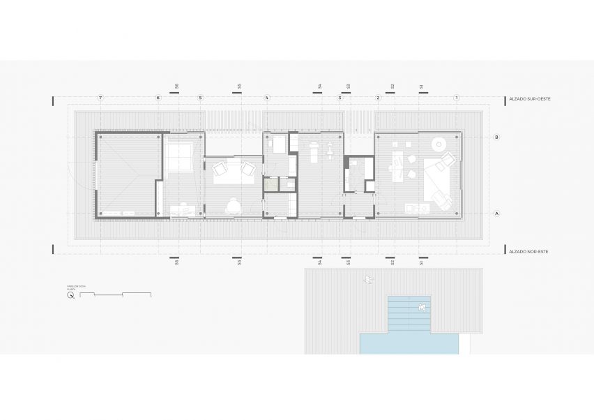 Ground floor of Spanish pool house by Baldo Arquitectura in Cantabria