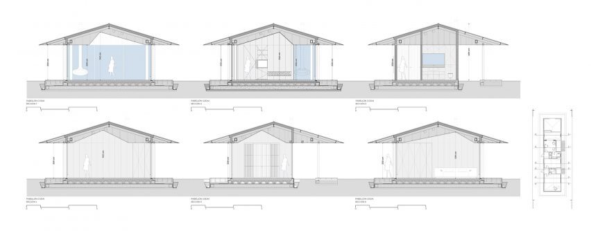 Sections of the Spanish pool house by Baldo Arquitectura in Cantabria