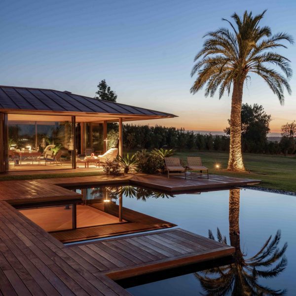 Exterior of Spanish pool house