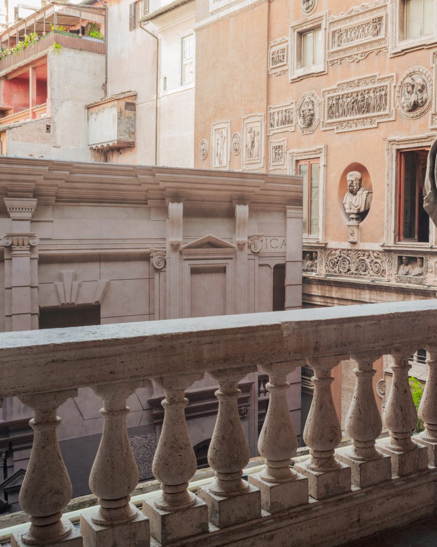 Construction site facade in a palace courtyard in Rome