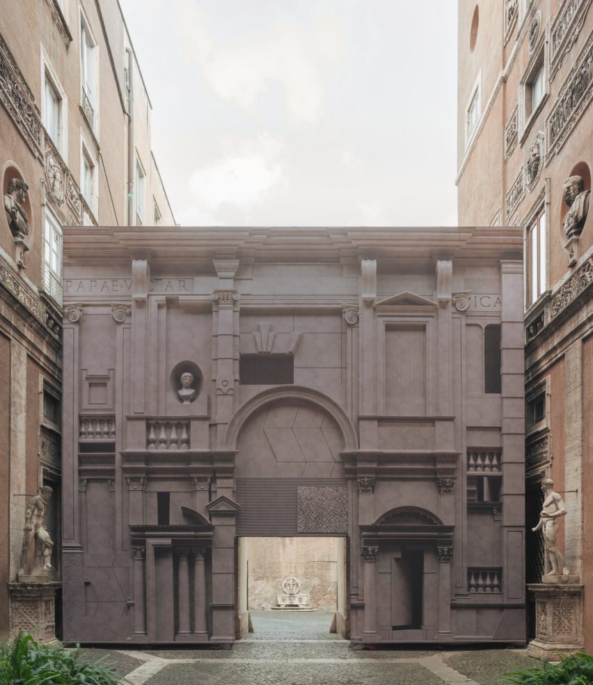 Construction site temporary facade in a palace courtyard by ROBOCOOP