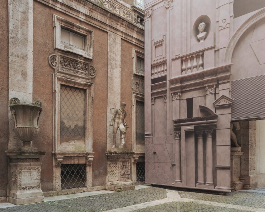 Construction site temporary facade in a palace courtyard by ROBOCOOP