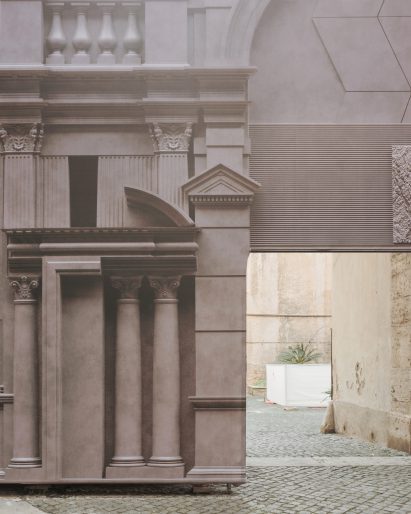 Construction site temporary facade in Rome