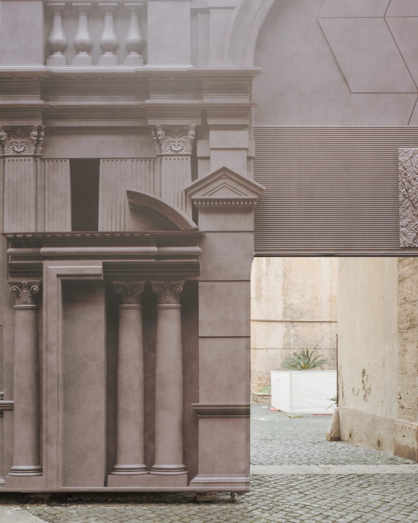 Construction site temporary facade in Rome