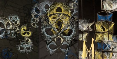 Photograph showing sculptures made from taut string