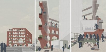 Visualisations showing a library with walls around it