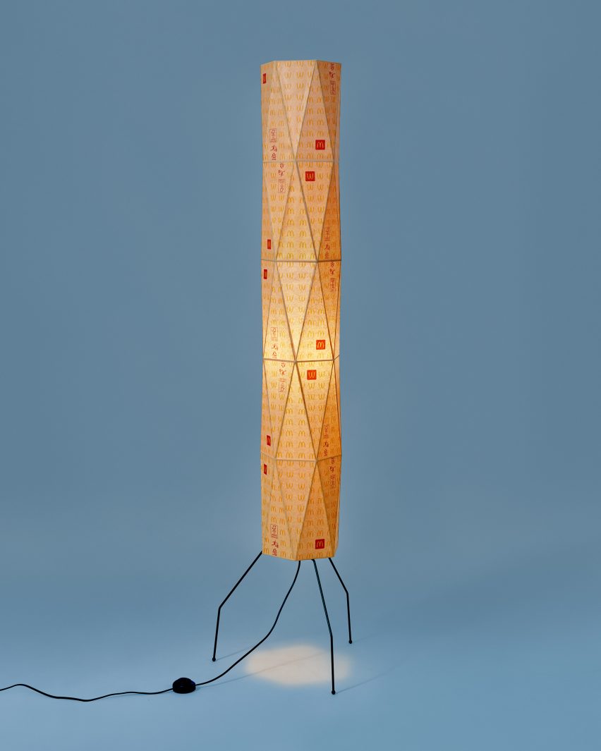 a lamp made with mcdonalds wrappers