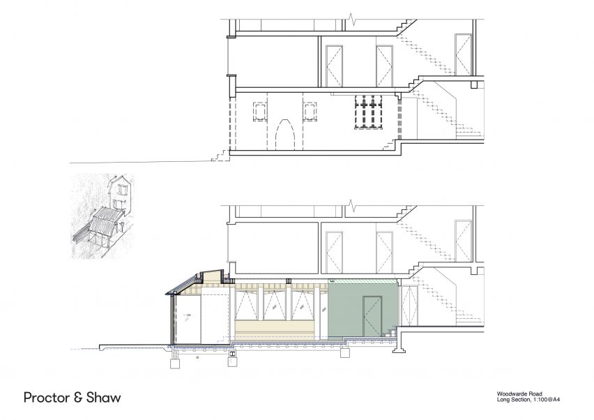 Section drawing of London home extension by Proctor & Shaw