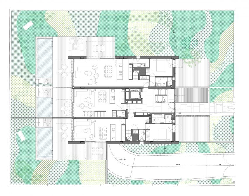 Plan drawing of duplex apartments in Palma de Mallorca by OHLAB